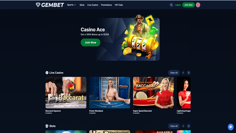GemBet Casino Home Page