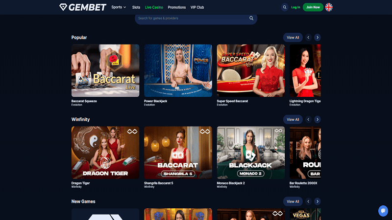 GemBet Casino Live Casino Games
