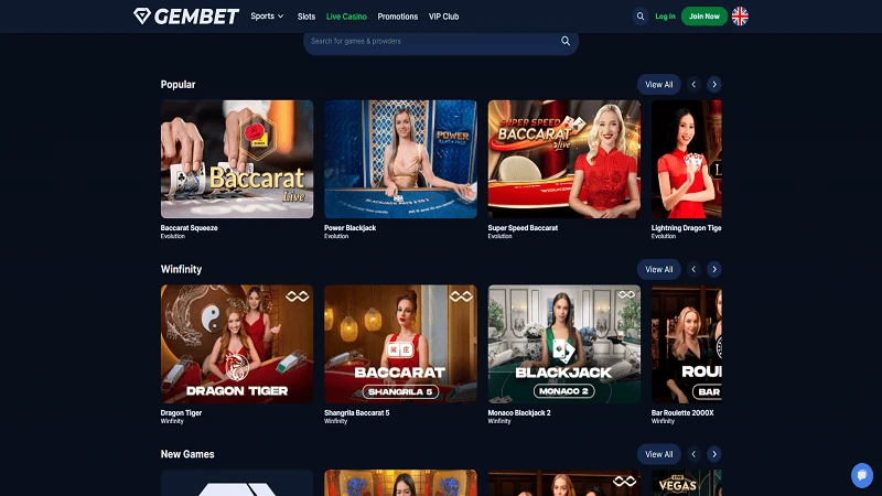 GemBet Casino Live Casino Games