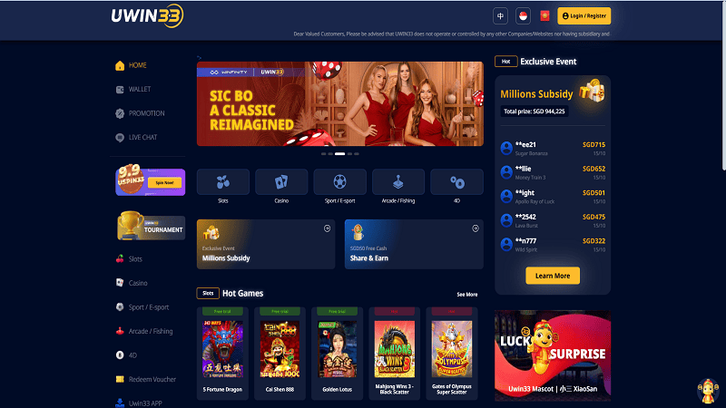 Uwin33 Casino Home Page and Welcome Bonus