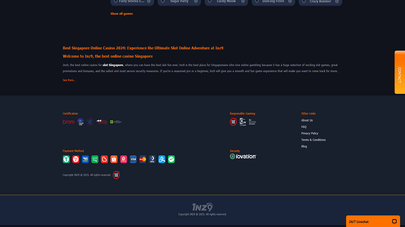 INZ9 Casino Payment Methods INZ9 Casino Payment Methods