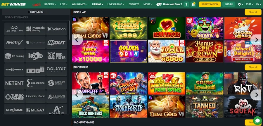 Betwinner Casino Singapore Games and Providers