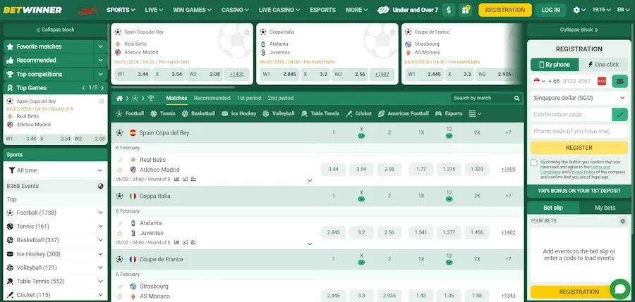 Betwinner Casino Singapore Sportsbook