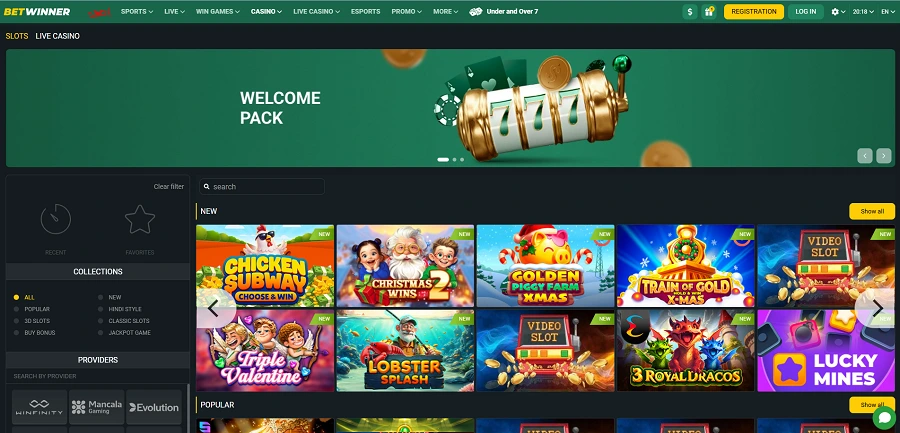 BetWinner Casino Home Page and Welcome Bonus