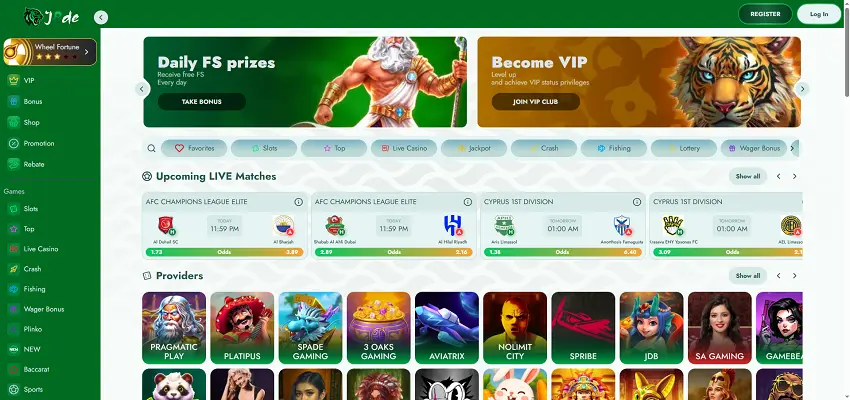 J8de Casino Home Page and Welcome Bonus