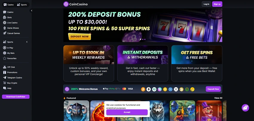 CoinCasino Home Page and Welcome Bonus CoinCasino Home Page and Welcome Bonus